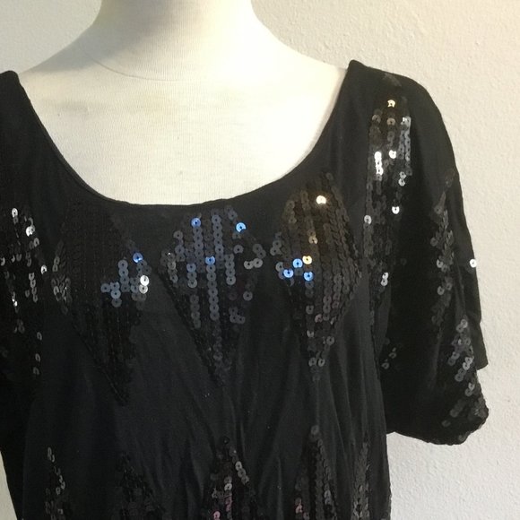 2BEBE Women's Tpo Tank Sequins Front Dolman Sleeve Casual Lightweight Blk M - Picture 5 of 6
